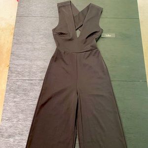 Black cross-back wide leg jumpsuit